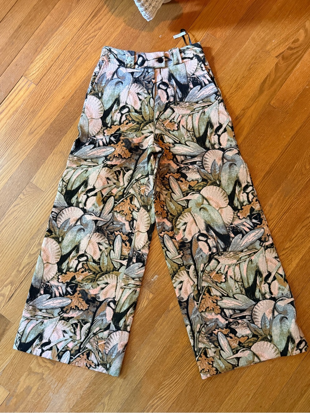 Warehouse wide leg bird garden print pant